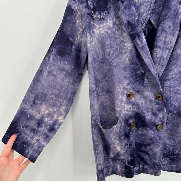 Anthropologie AMADI Purple Boho Tie Dye Linen Oversized Coastal Small Blazer - Picture 4 of 8